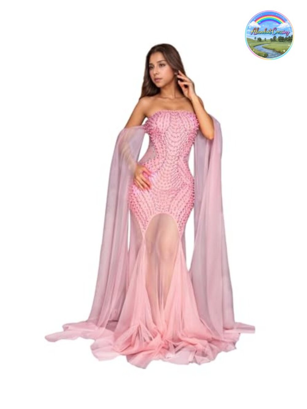 Rhinestone Bodycon Mermaid Evening Dress Long Sleeve Sequin Party Gown